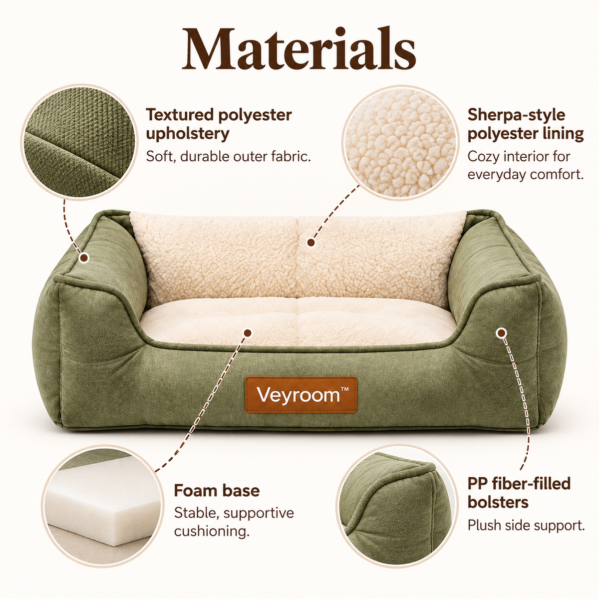 Veyroom™ Olive Bolster Lounge Pet Bed