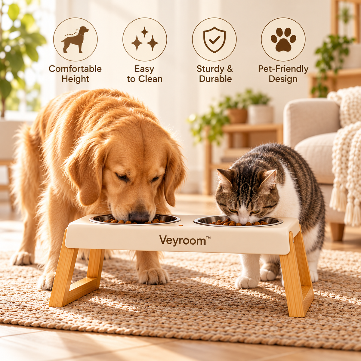 Veyroom™ Modern Raised Double-Bowl Feeder