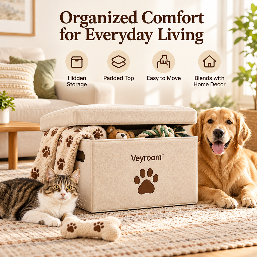 Veyroom™ Paw-Print Pet Storage Ottoman