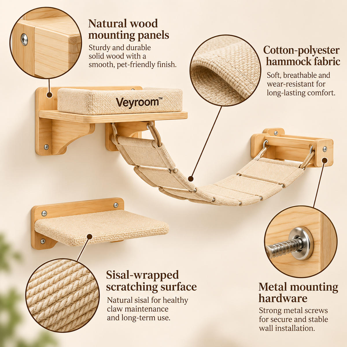Veyroom™ Wall-Mounted Cat Hammock & Climber Set