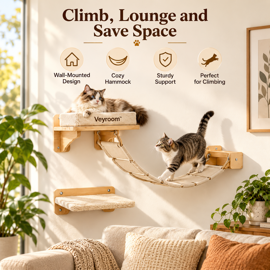 Veyroom™ Wall-Mounted Cat Hammock & Climber Set
