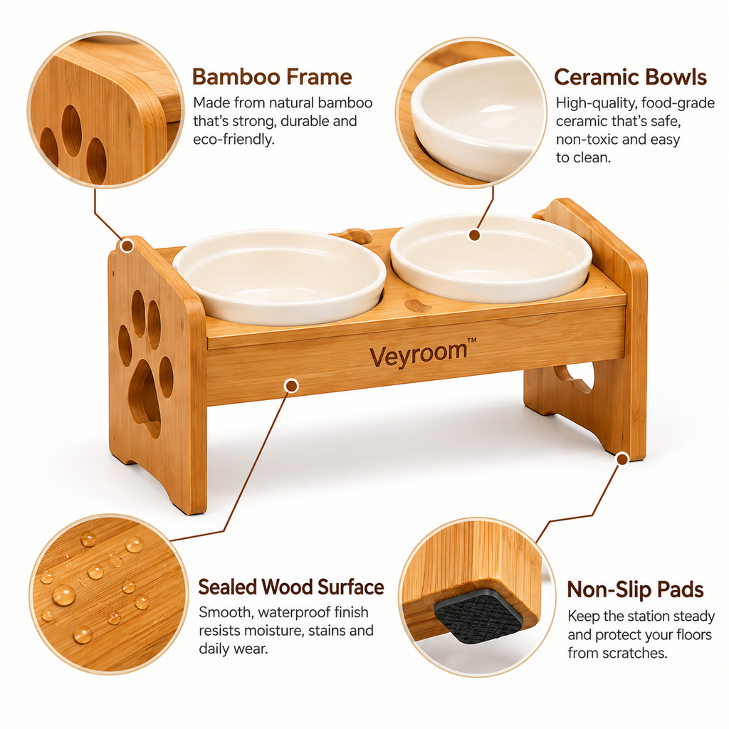 Veyroom™ PawSide Bamboo Double-Bowl Station