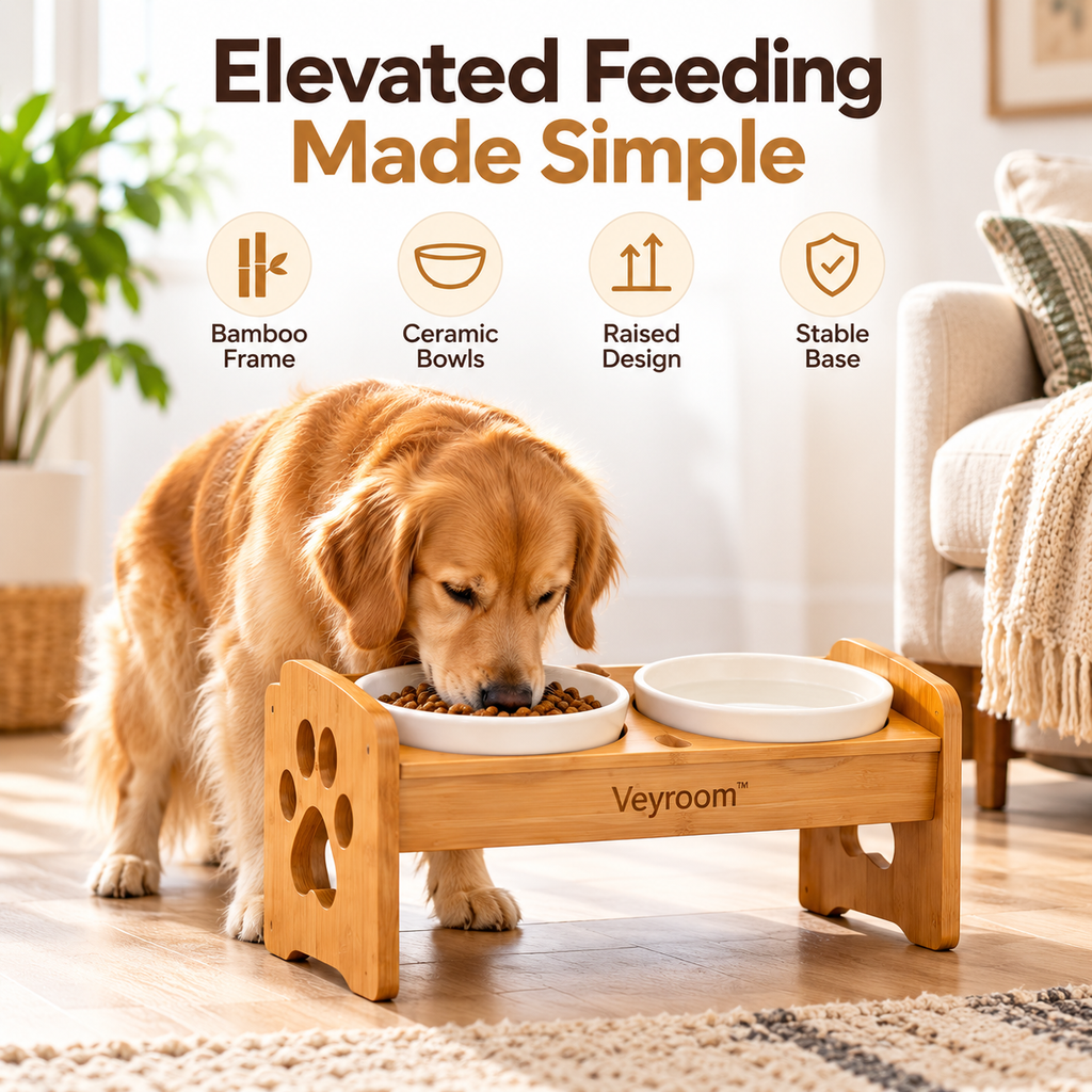 Veyroom™ PawSide Bamboo Double-Bowl Station